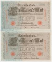 Német Birodalom 1910. 1000M (5x) hétjegyű sorszám, piros pecséttel, sorszámkövetők T:II,II-
German ...