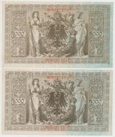 Német Birodalom 1910. 1000M (5x) hétjegyű sorszám, piros pecséttel, sorszámkövetők T:II,II-
German ...