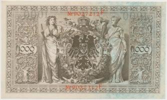 Német Birodalom 1910. 1000M (5x) hétjegyű sorszám, piros pecséttel, sorszámkövetők T:II,II-
German ...