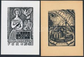 5 db ex libris: AK,DI, Berán, jelzés nélkül, klisék linók és fametszetek, jelzettek a metszeten, 5×8...