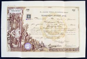 1914 Fodrász és borbély oklevél, a Kisvárdai Általános Ipartestület által kiadva, okmánybélyeggel ellátva (1 korona), kis szakadással,  31x47cm