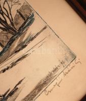 Csurgói Máté Lajos (1931-2001): Havasi táj. Rézkarc, papír, jelzett, üvegezett keretben, 27×41 cm