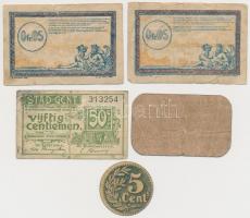 Vegyes: Franciaország 1915-1923. 4db szükségpénz + Belgium / Gent 1916. 50c szükségpénz T:III,III-
...