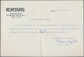 1983 Thiery Árpád (1928-1995) író, szerkesztő gépelt, autográf aláírással ellátott levele Dr. Szirma...