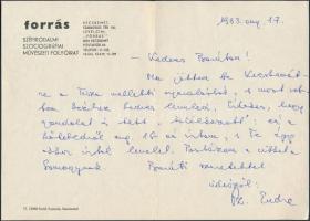 1983 Szekér Endre (1935-2013) irodalomtörténész, kritkus autográf levele Dr. Szirmay Endre (1920-2013) ny. főiskolai tanár, költő, író, műfordító részére.