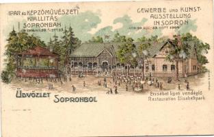 1904 Sopron, Erzsébet ligeti vendéglő, 'Ipar és Képzőművészeti Kiállítás Sopronban', litho