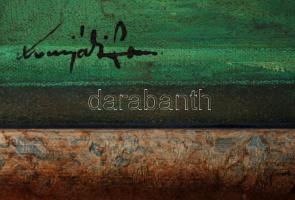 Komjáti Géza (1956-): Málnás csendélet. Olaj, farost, jelzett, keretben, 50×40 cm