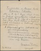 1934 Gombocz Zoltán (1877-1935) nyelvész, a Magyar Nyelvtudományi Intézet igazgatójának kézzel írt fogalmazványa a Nyelvtudományi Intézetbe való tagfelvétel feltételeiről