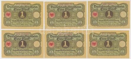 Németország / Weimari Köztársaság 1920. 1M (6x) párban sorszámkövetők T:I Germany / Weimar Republic 1920. 1 Mark (6x) sequential serials in pairs C:UNC