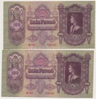 1930. 100P (4x) közte 2db sorszámkövető és 2db közeli sorszám, nyomdai papírráncokkal T:II