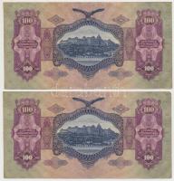 1930. 100P (4x) közte 2db sorszámkövető és 2db közeli sorszám, nyomdai papírráncokkal T:II