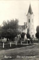 1940 Algyő, Katolikus templom, országzászló, photo