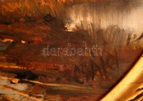 Csáky Lajos (1950-): Holt ág. Olaj, farost, jelzett, óvális keretben, 30×40 cm