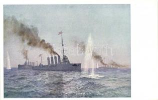 Ütközet az Otranto szorosban 1917. május 15-én: Ő. F. Saida hajója ütközet közben vontatókötélre veszi a sérült Novarát / WWI sea battle, K.u.K. Kriegsmarine s: Seits