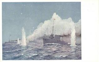 Ütközet az Otranto szorosban 1917. május 15-én: Állásváltoztatás ütközet közben, mesterséges köd leple alatt / WWI sea battle, K.u.K. Kriegsmarine s: Seits