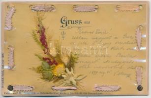 1899 Valódi virágos üdvözlőlap / greeting card with real flower, Heinrich Seidl, Gablonz 1436.