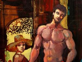 Herpai Zoltán (1951-2011): Cirkuszban. Olaj, farost, jelzett, fa keretben, 60×50 cm