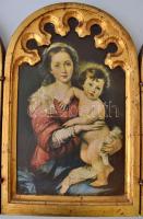 Régi triptichon, nyomat aranyozott fa keretben, 40x52 cm