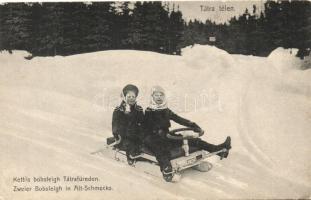 Tátrafüred, Stary Smokovec, Tátra; Kettős bobsleigh, gyerekek, kiadja Feitzinger Ede / children on bobsled (Rb)