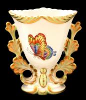 Herendi Viktória mintás kis váza, kézzel festett, jelzett, hibátlan, m:11 cm