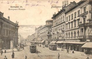 Budapest VIII. Kerepesi út, Orient Szálloda, Emke Kávéház, Szabadalmi Mérnöki Iroda, Réthy János utóda Edvi Illés István üzlete, villamos, kiadja Ganz Antal (kis szakadás / small tear)