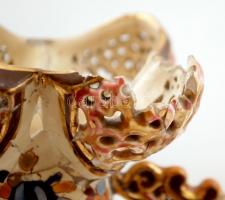 Josef Steirl Znaim virágmintás kerámia váza, kézzel festett, jelzett, sérült, m: 31 cm