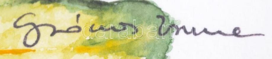 Gyócsos Zsuzsa: Termések. Akvarell, papír, üvegezett keretben, 18x13 cm