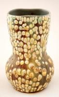 Retró kerámia váza, lepattanásokkal, jelzett, m: 13 cm
