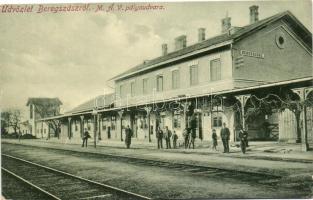 Beregszász, Berehove; MÁV pályaudvar, vasútállomás / railway station (EK)