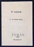 Kmoskó Mihály: A sumírek. Különlenyomat a "Turán" 1913. I. évfolyam 3-ik számából. 33 p. Kiadói tűzött papírkötésben.