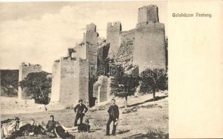 Galambóc, Golubac; várrom, kiadja Johann Schögl, Katonai Ellenőrző Bizottság pecsételéssel a hátoldalon / castle ruins, So. Stpl. (EK)