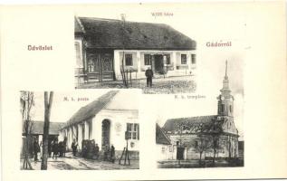 Gádor, Gakovo; Wölfl háza, Posta, Római katolikus templom, kiadja Wölfl Antal / shop, post office, church