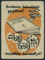 1954 Boldog új évet kíván az Országos Takarékpénztár, fém reklám kártyanaptár, apró kopásnyomokkal, kicsit hullámos
