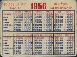 1956 Boldog új évet kíván az Országos Takarékpénztár, fém reklám kártyanaptár, apró kopásnyomokkal