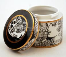 Hollóházi Szász Endre által tervezett porcelán tégely, matricás, hibátlan, jelzett, m: 5,5 cm, d: 6 ...