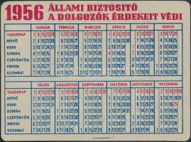 1956 Állami Biztosító, fém reklám kártyanaptár, apró kopásnyomokkal