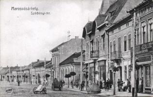 Marosvásárhely, Targu Mures; Széchenyi tér, Vendéglő és szálloda a Vadász Kürthöz, Vincze és Leopold könyvnyomdája; kiadja Vincze és Leopold / square, hotel, book publishing house (EB)