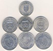 Szlovákia 1944. 10K Ag "kereszt nélkül" + 1939. 20K Ag (2x) + 1941. 20K Ag + 1944. 50K Ag ...