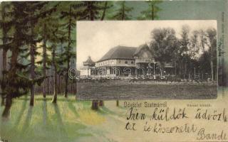 Szatmár, Városi kioszk, erdő, kiadja Reizer János / kiosk, forest, litho