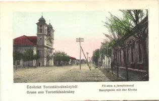 Torontálszécsány, Secanj; Fő utca, templom / main street, church