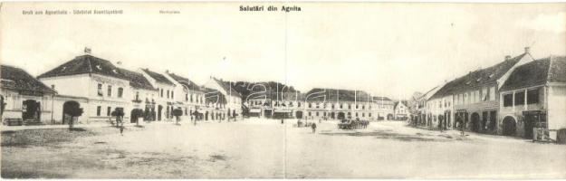 Szentágota, Agnita; Piac tér, Johann Hager üzlete, gyógyszertár / market square, shops, pharmacy, panoramacard