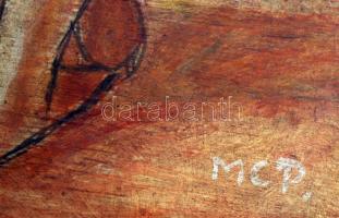 MCP jelzéssel: Akt háttal, vegyes technika, papír, üvegezett fa keretben, 30,5×19 cm