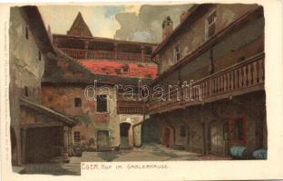 Cheb, Eger; Hof im Gablerhause / courtyard, Ottmar Zieher Künstlerpostkarten No. 2729, litho
