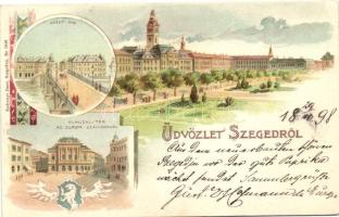 1898 Szeged, Közúti híd, Klauzál tér, Európa szálloda, Endrenyi Imre Nr. 1048. litho