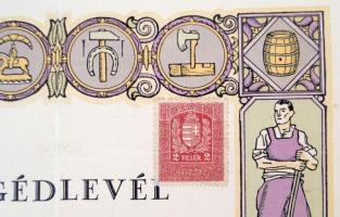 1931 Segédlevél nyomdász tanoncnak, okmánybélyeggel, (2fillér), hajtásnyommal,  36x28cm