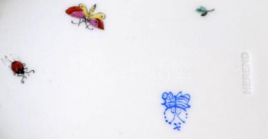 ÓHerendi tálka, kézzel festett, jelzett, kopott aranyozás, 19×14 cm