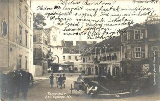 Temesvár, Timisoara; Szent György tér, Georg Holz vendéglője, Kőnyomda, Leitenbor József üzlete / square, restaurant, lithographic printing house, shop (EK)