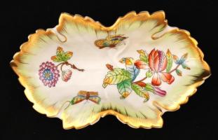 Herendi Viktória mintás leveles tálka, kézzel festett, jelzett, hibátlan, 15×8 cm