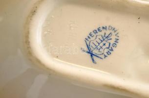 Herendi Viktória mintás leveles tálka, kézzel festett, jelzett, hibátlan, 15×8 cm