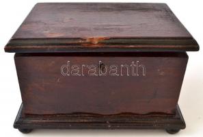 Régi fa ládika, kulcs nélkül, 21x15x14 cm